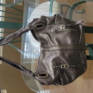 B. Makowsky Pewter Leather Alice Shopper Hobo Bag Purse